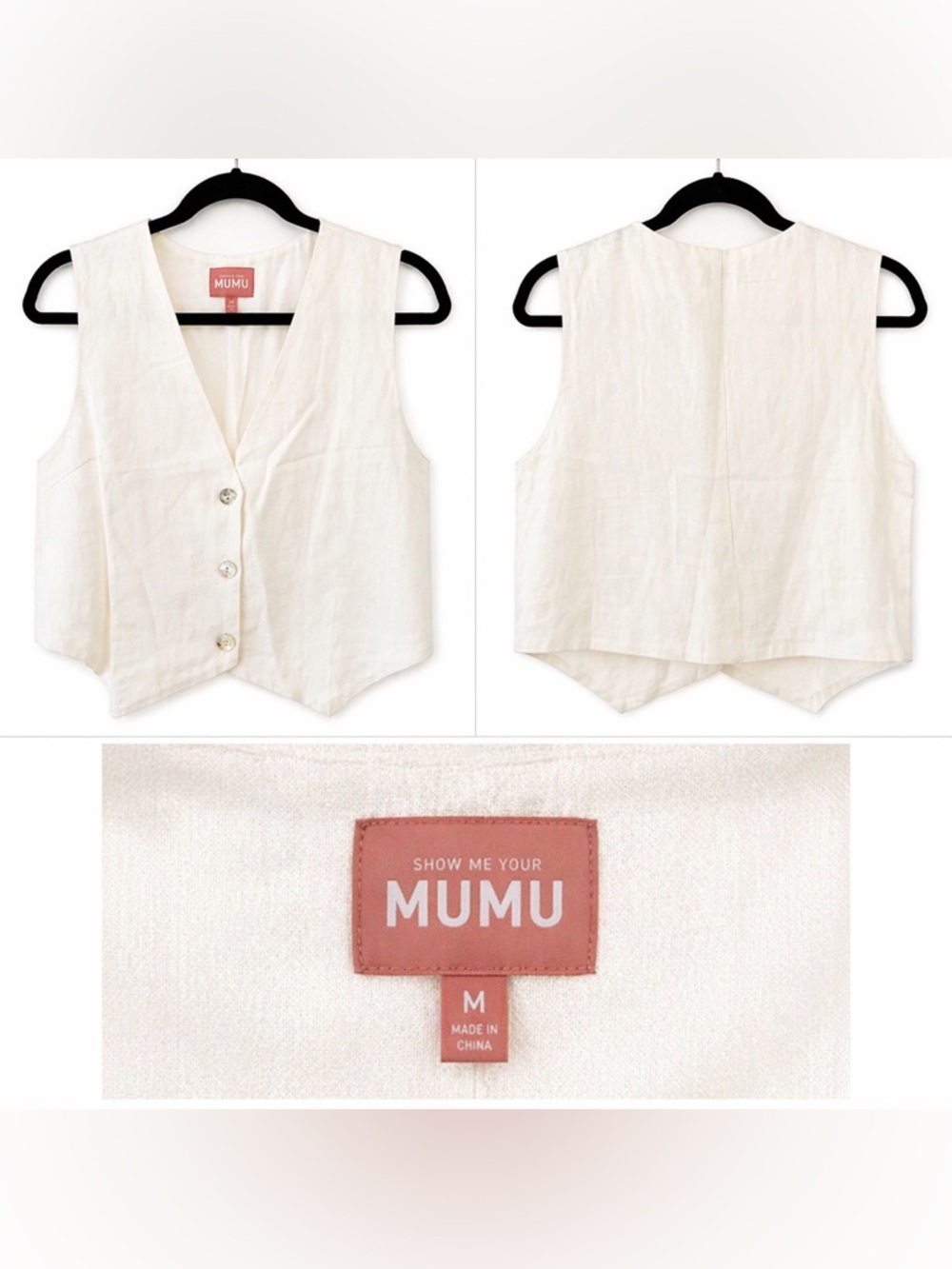 Show Me Your Mumu Cream Linen Button Vest